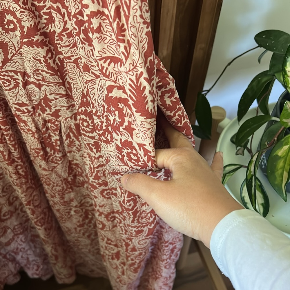 Anthropologie Red Paisley Tiered Midi Dress - Picture 5 of 11